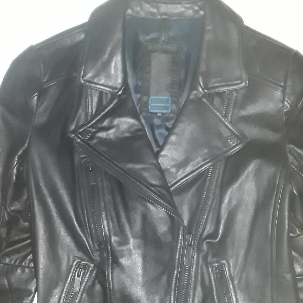 Women's Genuine Leather Motorcycle Jacket TOPGUN Black Size Medium